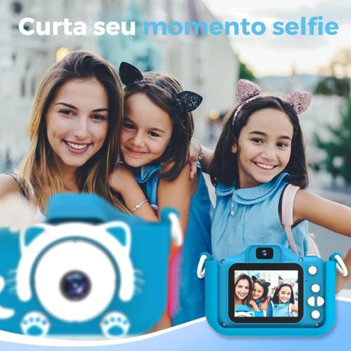 Câmera Digital Infantil Portátil – Recarregável, Com Tela LCD, Jogos e Vídeo HD – Presente Criativo para Crianças de 4 a 12 Anos – Antichoque, Fácil de Usar (Azul)