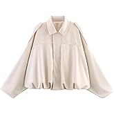 Talakeno Womens Faux Suede Bomber Jacket Casual Lightweight Batwing Long Sleeve Oversized Coat Streetwear Outfits