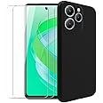 WDMYLFTW Case for Infinix Smart 8 + [2 Pack] Glass Screen Protector Tempered Film - Transparent Silicone Soft Flexible Bumper Shockproof TPU Protective Cover Shell for Infinix Smart 8 (Black)