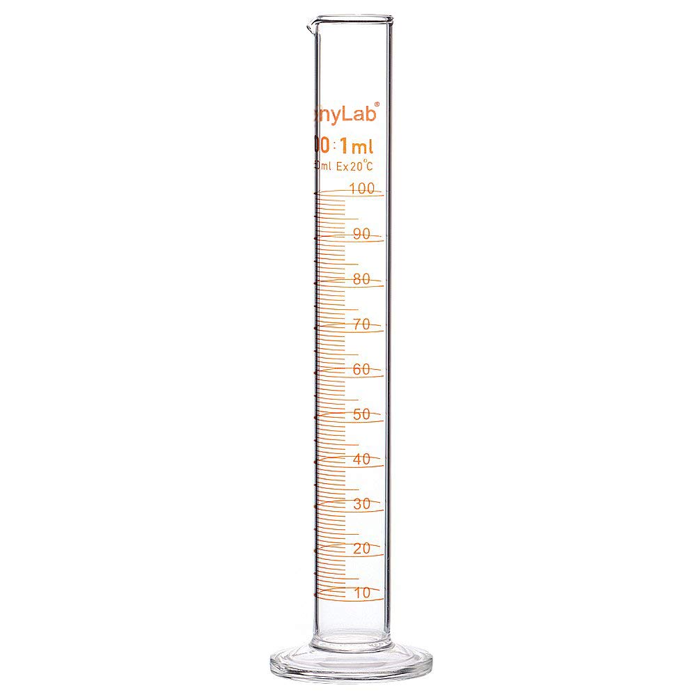stonylab 1-Pack Graduated Cylinder, Borosilicate Glass 100 ml Heavy Wall Graduated Glass Measuring Cylinder