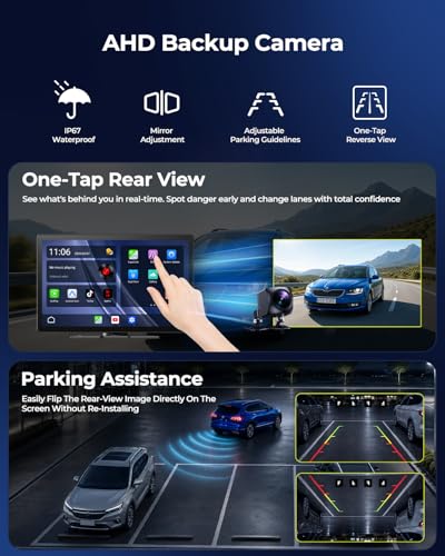LAMTTO 11 Inch Wireless Carplay Screen for Car with YouTube & TikTok Video Apps,Portable Apple Car Play & Android Auto with Backup Camera/Navigation/In-Cell Touchscreen/Voice Assistant/OTA/Bluetooth