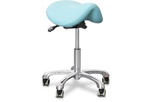 LIMKOMES Saddle Stool Tilting Available Ergonomic Swivel Stool Chair with Hydraulic Lifting Height Adjustable Rolling Stool for Office Desk Clinic Dentist Spa-Lake Blue