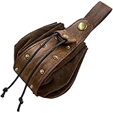 CALFOVERA Vintage Medieval PU Leather Drawstring Pouch Middle Ages Portable Coin Purse Renaissance Viking Storage Rivet Belt Pack Bag for Men Women Costume LARP Ren Faire(Coconut Brown)