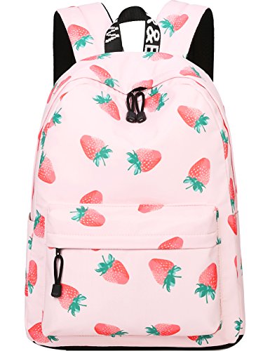 Backpack for Teens, Fashion Strawberry Pattern Laptop Backpack College Bags Women Shoulder Bag Daypack Bookbags Travel Bag by Mygreen (Pink)