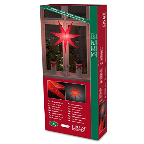 Konstsmide 2982-550 - Lampada a stella di carta rossa, con cavo e interruttore, lampadina non inclusa, E14-230 V