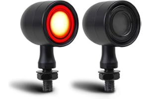 DREAMIZER 2pcs Motorcycle Blinker Universal LED Motorcycle Turn Signals w/Running Light Compatible with Harley Bobber Cafe Racer Cruiser Chopper Honda Yamaha Suzuki Kawasaki (Black-Amber Red Lens)