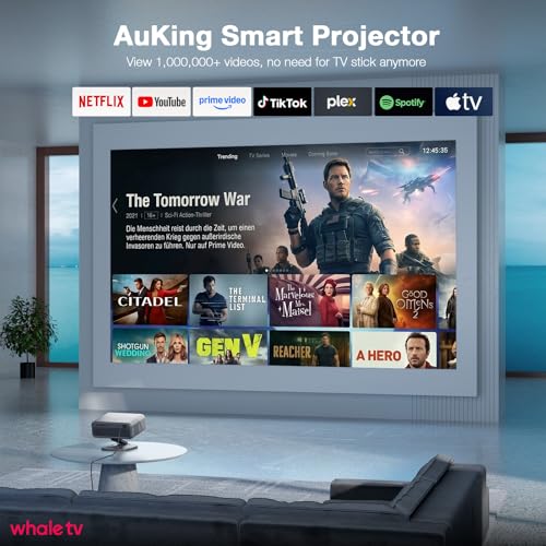[Now with Netflix & 4200 ANSI] 4K Projector with WiFi and Bluetooth,TOF Real-Time Auto Focus Smart Projector, Upgrade for AuKing Overhead Projectors Theater Proyector with Omni-Adjustable(silver)