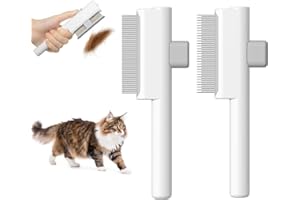 Marchul 2Pcs Pet Comb Flea Comb Set for Cats Dogs, Cat Grooming Brush with Release Button and Stainless Steel Round Teeth, Se