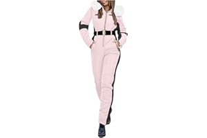 QESULK Womens Onesie Ski Suit One Piece Snowsuit Outdoor Sports Waterproof Windproof Jumpsuit Fur Collar Coat Jumpsuit