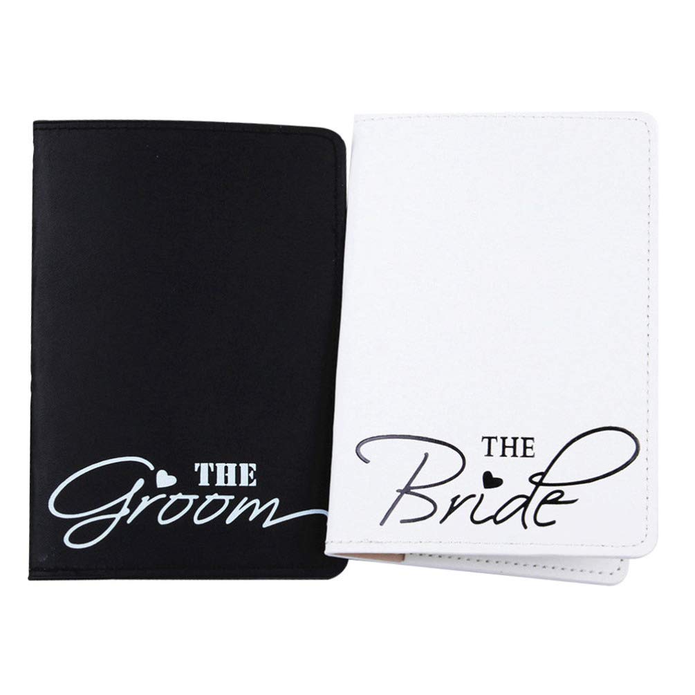 PRETYZOOM 2pcs PU Leather Passport Holder Couple Passport ID Card Storage Cover Case Travel Bride and Groom Card Organizer