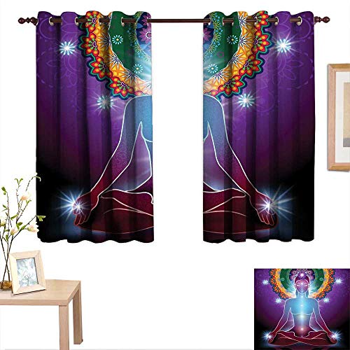 Luckyee Yoga Drapes for Living Room Inner Peace Kundalini Yantra Mystical Eastern Energy Guru Esoteric Awareness Asana 63"x 72",Suitable for Bedroom Living Room Study, etc.