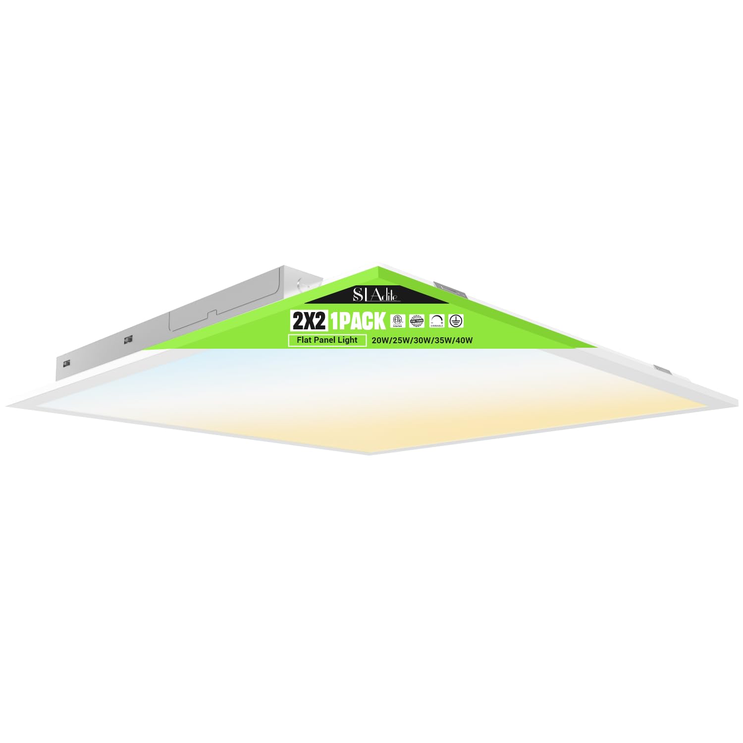 Photo 1 of 2x2 LED Light Flat Panel, 40/35/30/25/20W, 5 Color Temps 2.7K/3K/3.5K/4K/5K, Dimmable (0-10V) Recessed Ceiling Lights, 5200 LM, Fixture Flush Mount Ceiling for Office Kitchen Garage ETL-1Pack