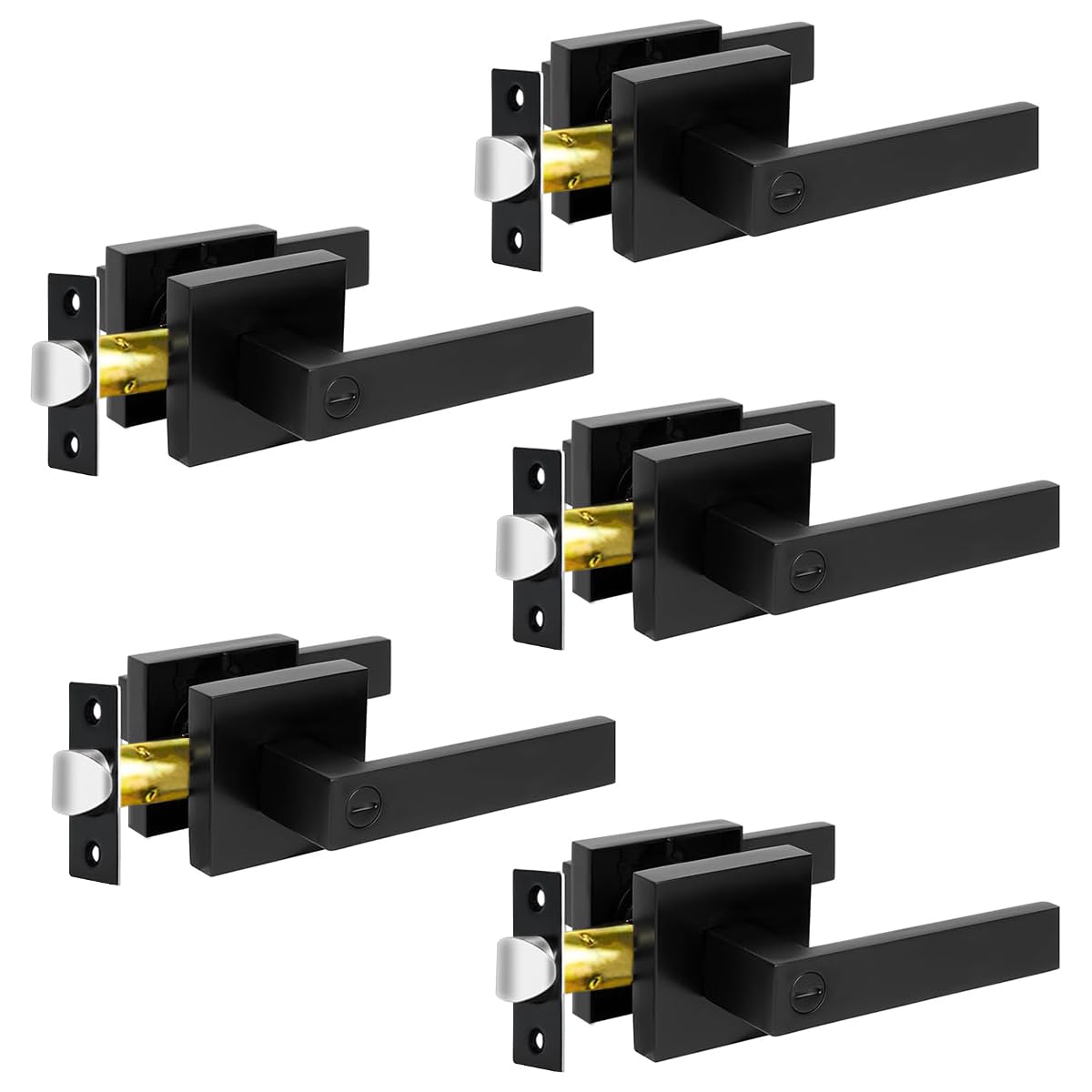 Photo 1 of ***PARTIAL SET - PRICE ADJUSTED***
KAMOTA Privacy Door Levers, 5 Pack Matte Black Door Handles Bed and Bath Door Locks Interior Keyless Locksets, Left and Right Hand Reversible