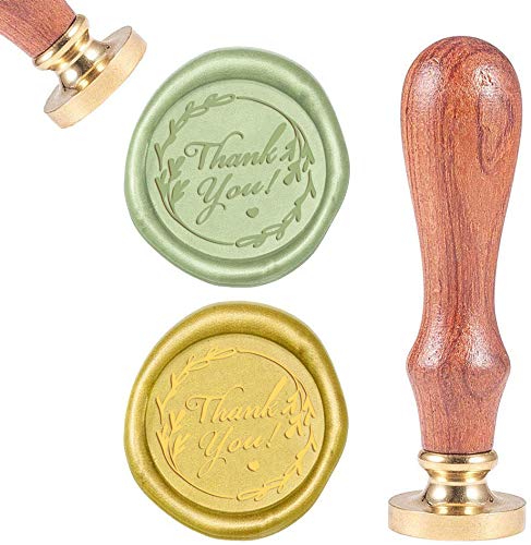 CRASPIRE Wax Seal Stamp Vintage Sealing Stamp Removable Brass Head Natural Wood Handle for Envelope Invitation Card Embellishment Box Package Decoration, Thank You