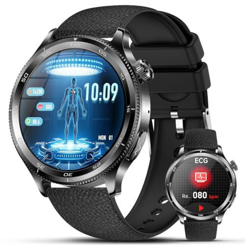 2026 New AI-GPT Men's Smartwatch with ECG/HRV/BMI/SOS Button,iOS Android | 24H Blood Pressure/Temperature/SPO2/Heart Rate Monitor/Sleep, 1.43 Inch AMOLED Healthy Fitness Watch with Phone
