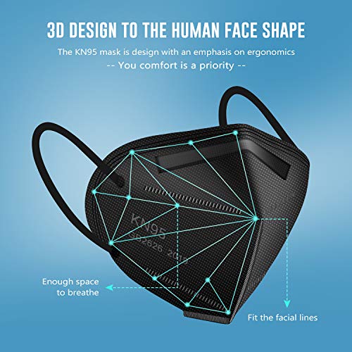 KN95 Face Mask 100 Pack, WWDOLL Black KN95 Mask 5Layer Breathable Mask