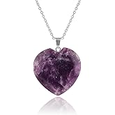 GEMSYMPHONY Gemstone Heart Necklace – 30mm Crystal Pendant with 16+2 Inch Hypoallergenic Silver Plated Chain – Natural Jewelry Gift for Women, Spiritual Heart Necklace