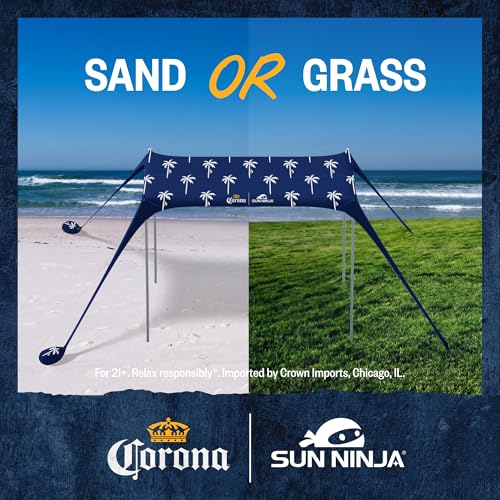 Sun Ninja Limited Edition Corona Beach Tent Sun Shelter, Easy pop up UPF50+ Beach Shade Canopy, 10X10 Portable Sunshade, Outdoor Cabana with Carry Bag for Picnics, Camping, Fishing