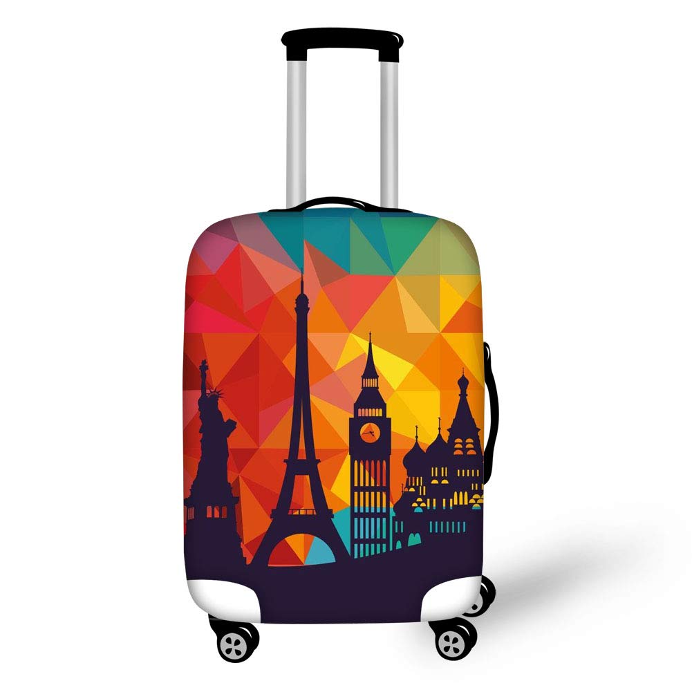 Coloranimal Fashion Paris Eiffel Tower Travel Luggage Cover Suit for 30-32" Inch Thicken Protector Suitcase Cartoon Elastics Case for Women Men Durable
