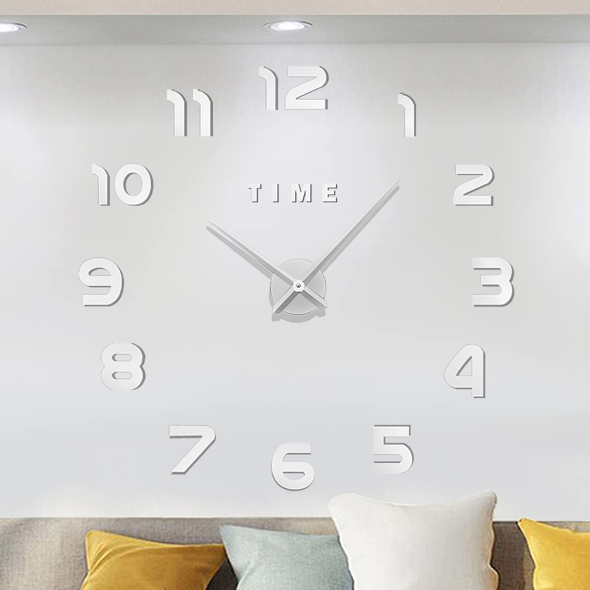 Meyiert Modern DIY Frameless Mute Large Wall Clock 3D Mirror Sticker Metal Big Watches Wall Clock for living Room Kitchen Home Office Bedroom School Decoration (Silver)
