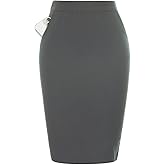 Kate Kasin Womens Knee Length Elastic Waist Basic Stretchy Bodycon Business Pencil Skirt