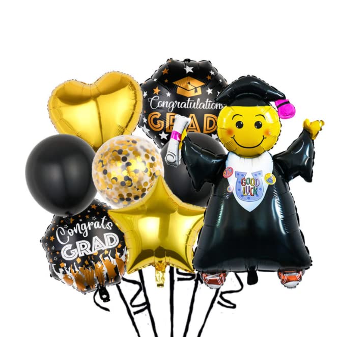 Dusenly 2026 Graduation Foil Helium Balloons Black Gold Graduation Balloons for 2026 Grad Congratulation Party Decoration