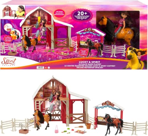 Spirit Untamed Ultimate Barn Playset, Lucky Doll (7-in) Spirit Horse with Color Change (8-in), Extra Horse, Barn, Paddock & Multiple Storytelling Accessories, Great Gift for Ages 3 Years Old & Up