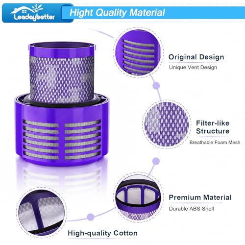 Leadaybetter Vacuum Filter Replacement for Dyson V10 Cyclone Animal Absolute Motorhead Total Clean, SV12, SV27, Replaces Part No. 969082-01 (2 Pack Filters and 1 Clean Brush)