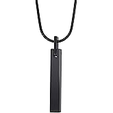 Tungsten Steel Bar Pendant Necklace for Men and Women 24 Inch Snake Chain, Black