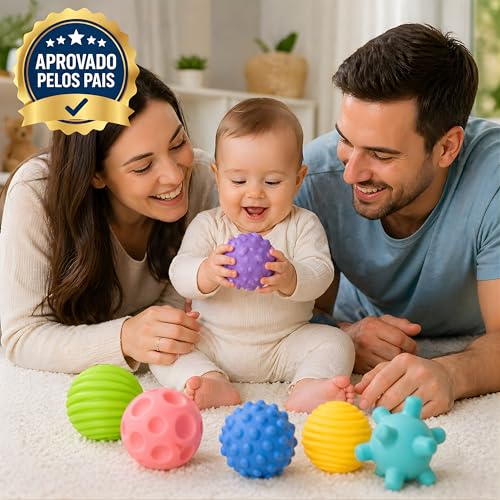Kit de Bolas Sensoriais para Bebê – Texturas Educativas, Estímulo Motor e Cores Suaves – Silicone Macio – Aprendizado e Diversão