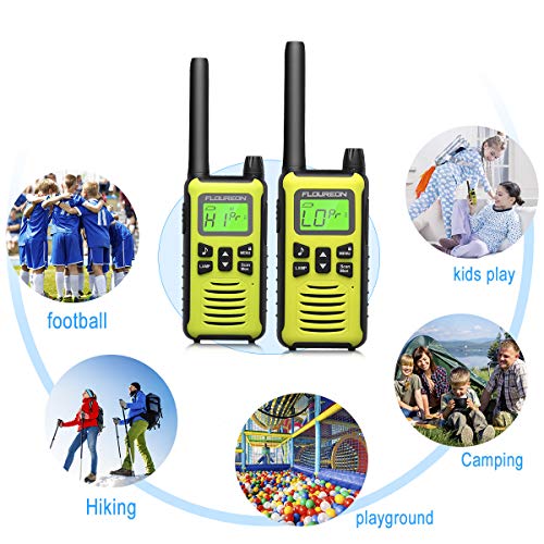 FLOUREON 4 Packs Walkie Talkies Two Way Radios 22 Channel 3000M (MAX 5000M Open Field) Long Range Handheld Talkies Talky (Yellow)