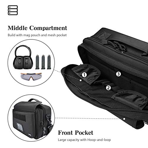 ProCase Tactical Gun Range Bag, Deluxe Padded Pistol Case Shooting Range Duffle Bag for Up to 4 Handguns, 8 Magazine Cartridge, Eye Glasses, Ear Muffs and Other Shooting Accessories -Black - Thumbnail 2