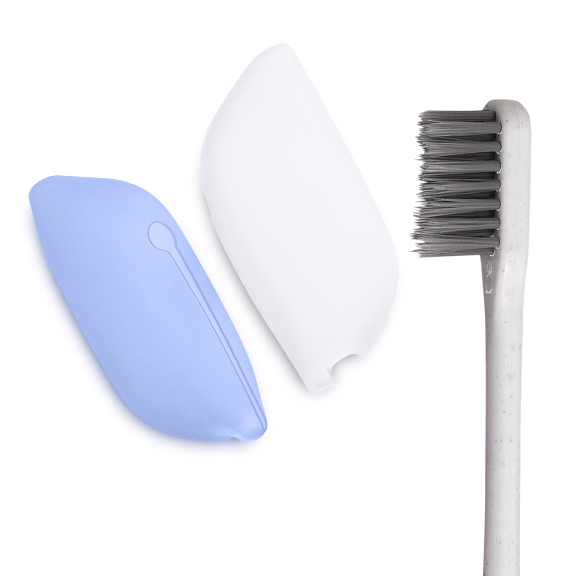 kwmobile Toothbrush Holder Travel Cases - Set of 2 Portable Silicone Tooth Brush Case Containers for Storage and Traveling - Blue/White