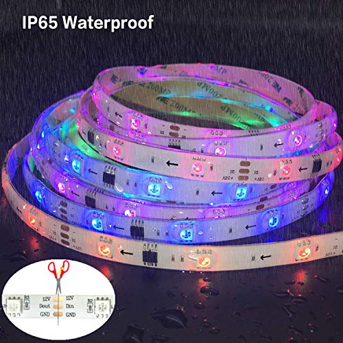 LED Strip Lights with Remote - 32.8 ft Waterproof LEDs Strip Light with Color Changing Music Sync,9 Keys 25 Modes RF Controller,300 Leds Flexible SMD 5050 RGB,Fixing Silicon Clips,12V 5A- UL Standard