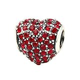 Babao Jewelry Sparkling Sweet Heart Ruby Red CZ Crystal 925 Sterling Silver Bead fit Pandora Style European Charm Bracelets