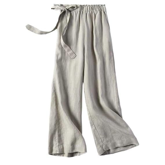 Amazon リネンワイドパンツ ウエストリボン リボンパンツ リネン