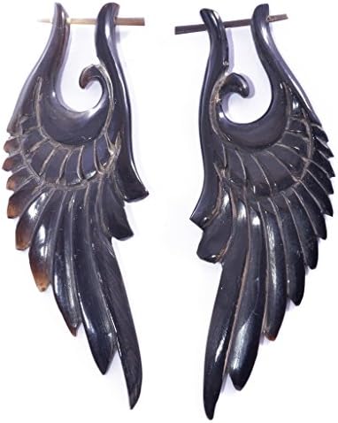 Natural Horn Tribal Wing Design Earrings - 3.0"x1.1" (7.8x2.8cm) Black Fashion Earrings - Street Habit
