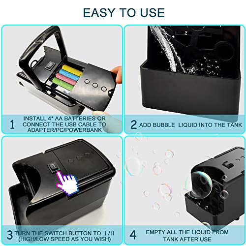 LSXD Bubble Machine, Automatic Bubble Blower, Portable Bubble Maker for Kids, USB or Battery Operated Bubble Toys for Parties Birthdays Outdoor & Indoor Use with High Output