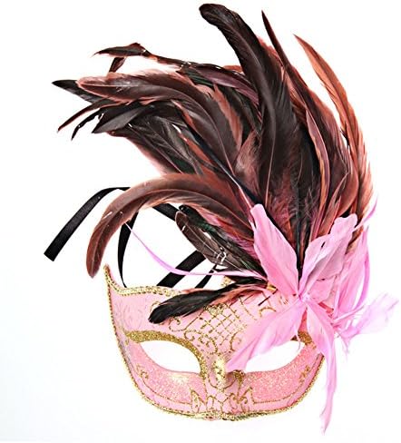 Holloween Masquerade Mask Fancy Ball Half-face Feather Lace Mask for Women (Pink)