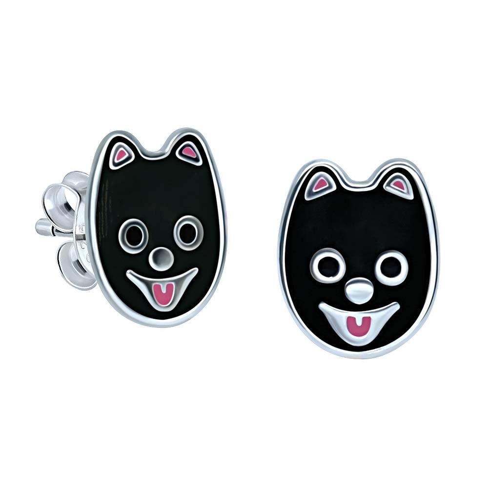 Black Pomeranian Puppy Dog Earrings - 925 Sterling Silver