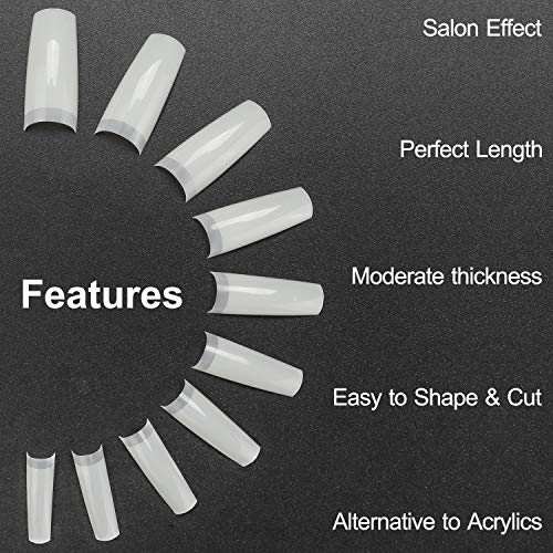 Natural Acrylic Nail Tips - ECBASKET Fake Nails French Half Cover Nail Tips 500pcs with Box False Nail Tips for Nail Salons and DIY Nail Art at Home 10 Sizes