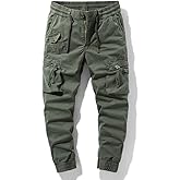 Dynamics LLC Mens Cargo Joggers–Slim Fit Flex Work Pants with Belt Loops Elastic Waist Zipper Pockets Drawstring Waist