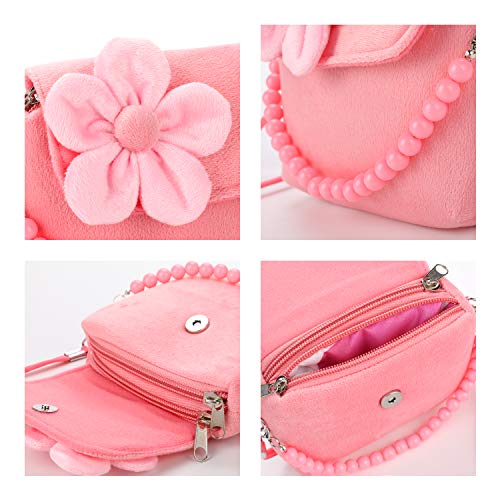Hifot Kids Jewelry Little Girls Plush Handbag Necklace Bracelet Ring Hair Clips Set, Jewelry Party Favors Gift for Dress up Pretend Play