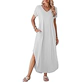 BELAROI Womens Plus Size Maxi Dresses Summer T Shirt Dress Casual V Neck Short Sleeve Long Dress Loose Fit Pockets Split