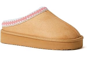 FabKids Girls Platform Fuzzy Slippers Winter Kids Suede Slippers Indoor Outdoor Furry Slipper for Toddler Kids Size T5-7