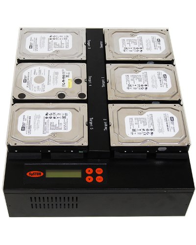 Systor 1 to 5 Flatbed SATA HDD/SSD Duplicator - 9GB/Min - Standalone Copier & Eraser/Sanitizer for Multiple 3.5