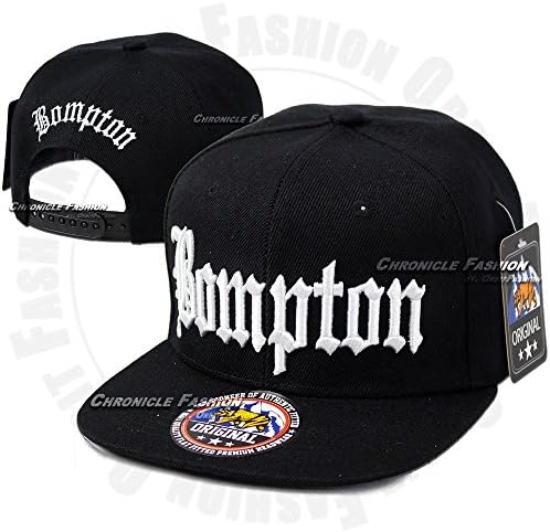 DS BOMPTON Snapback Cap Hat Compton YG Hip Hop 3D Embroidered Flat Bill Baseball, Black / White Bompton