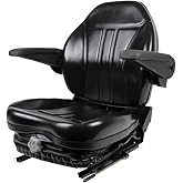 Contoured High-Back Seat with Integrated Suspension and Armrests | Seamless vinyl cover, Weight capacity 110-286 lbs, Fits tractors, skid steers, turf mowers, Universal fit, bolt-on