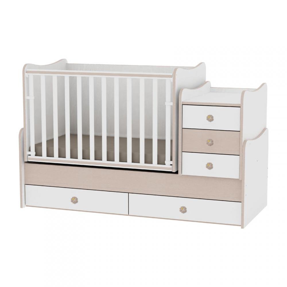 Le Lit Se Transforme En Lit Dadolescent Bureau Armoire Multifonction Lit Bebe Evolutif Combine Maxi Plus Blanc Chene Lorelli Lits Cages La Chambre De Bebe