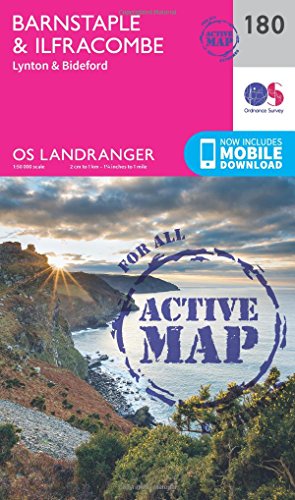 Barnstaple & Ilfracombe Map | Weatherproof | Lynton & Bideford | Ordnance Survey | OS Landranger Active Map 180 | England | Walks | Cycling | Days Out | Maps | Adventure